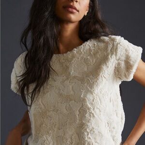 Maeve Cream Textured Short Sleeve Top